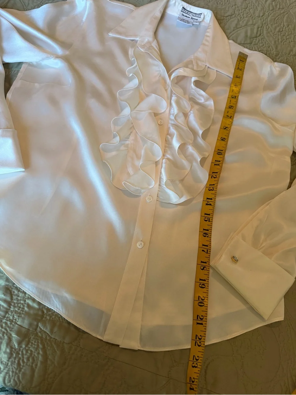 Vintage Starington for Neiman Marcus Cream 100% Silk Ruffle Blouse • Size 4